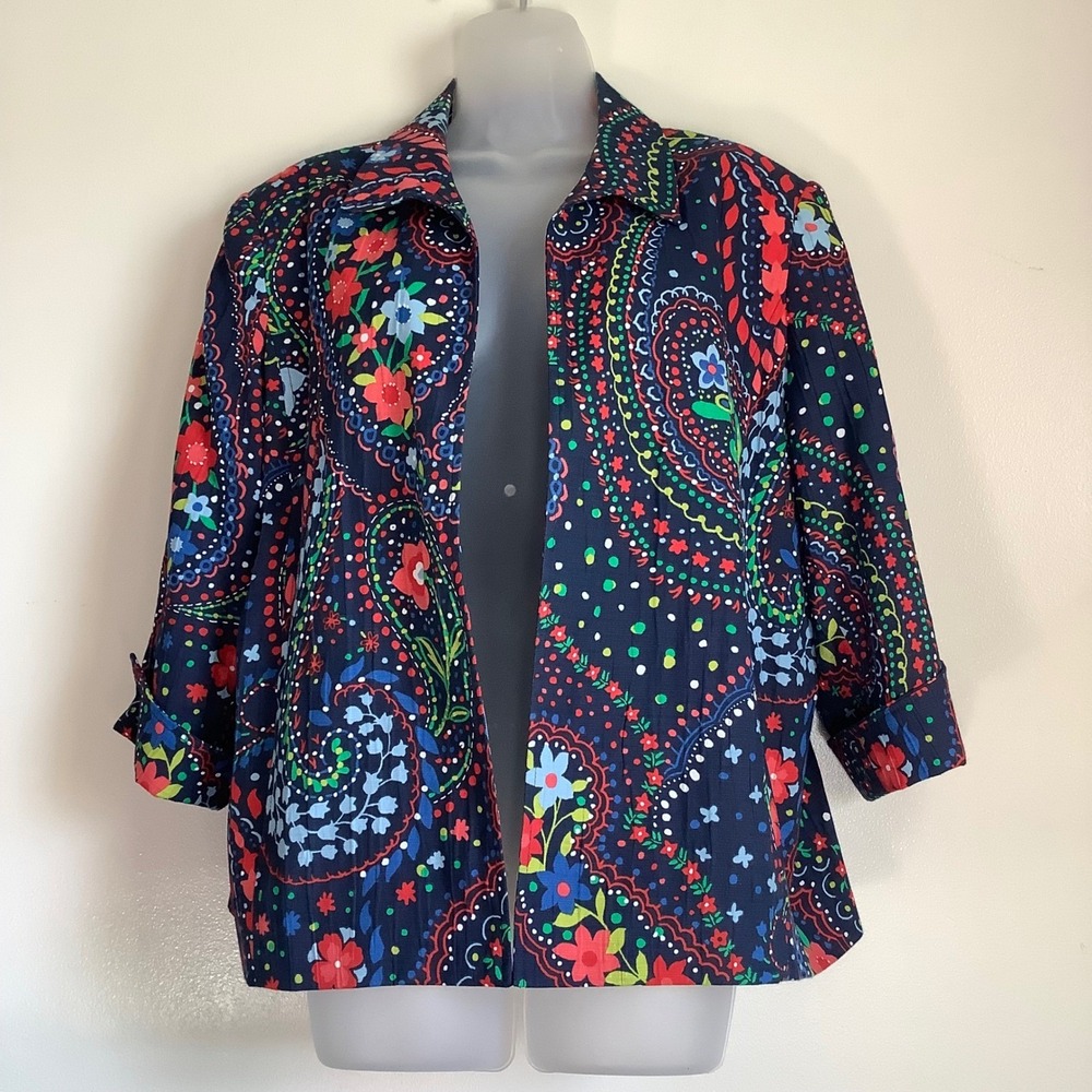 Alfred Dunner Petite Navy Paisley Floral Open Front Jacket Blazer 18P Womens - Picture 13 of 16